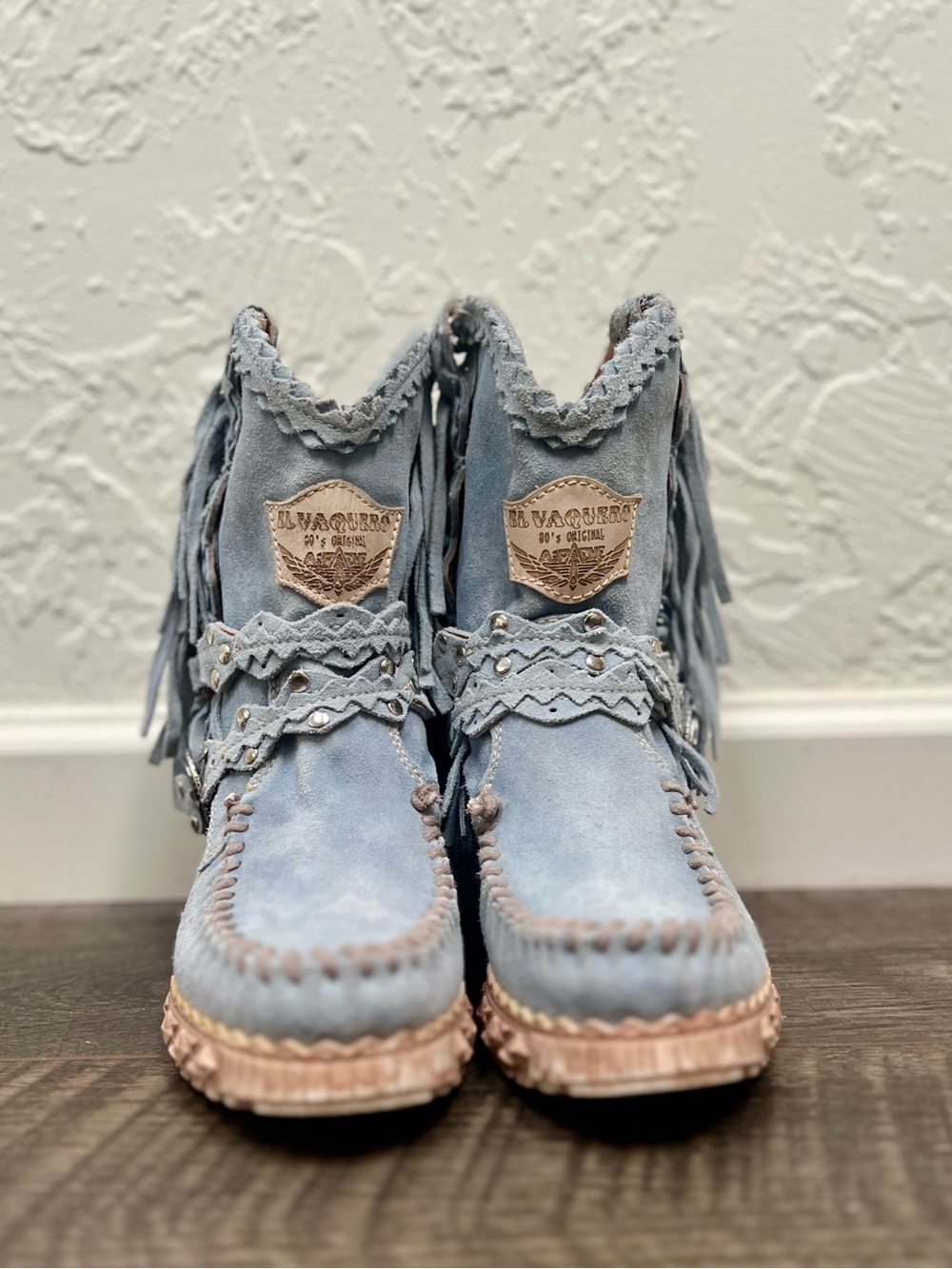 El Vaquero Light Blue Fringe Suede Ankle Boots size 37